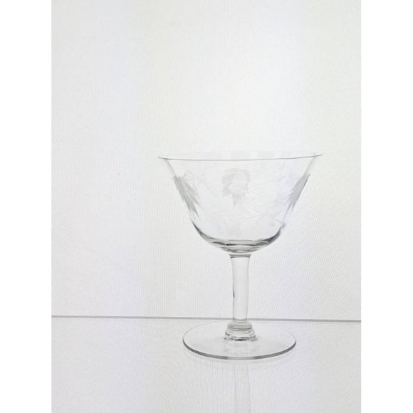 Vtg MCM 1950s Clear Etched Glass Champagne Barware Fancy Drinking New Year Party - Picture 1 of 10